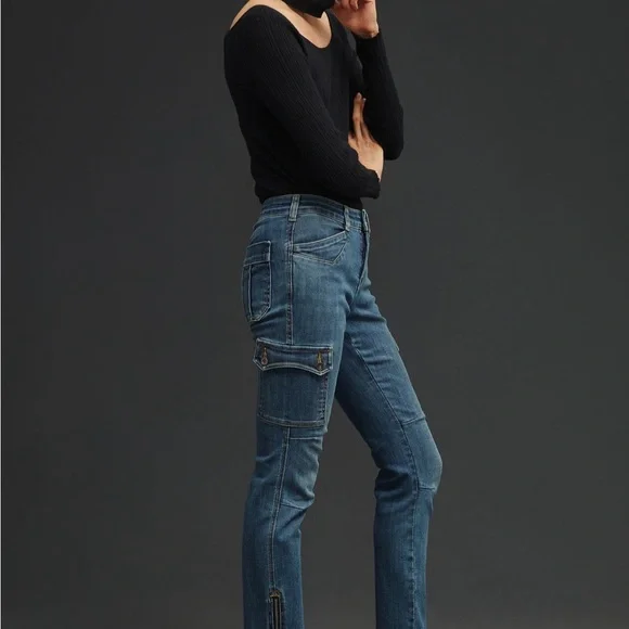 New Anthropologie Pilcro Mid-Rise Slim Straight Cargo Jeans size 29 Tall - Picture 4 of 8